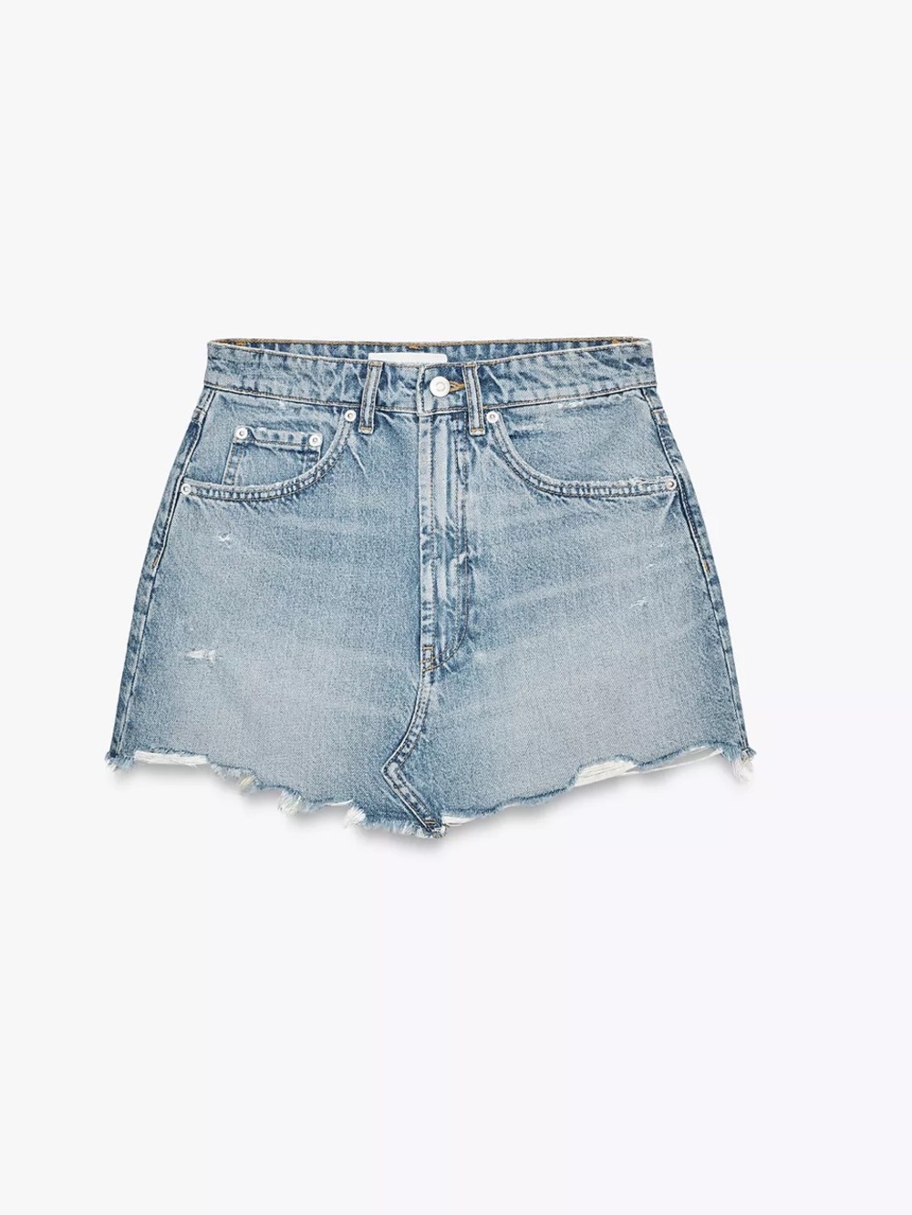 Zara Light Blue Distressed Denim Mini Skirt